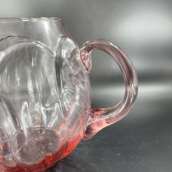 Vintage Mid Century Glass Pitcher Carafe Light Transparent Pink Color Raised VTG - Picture 8 of 16